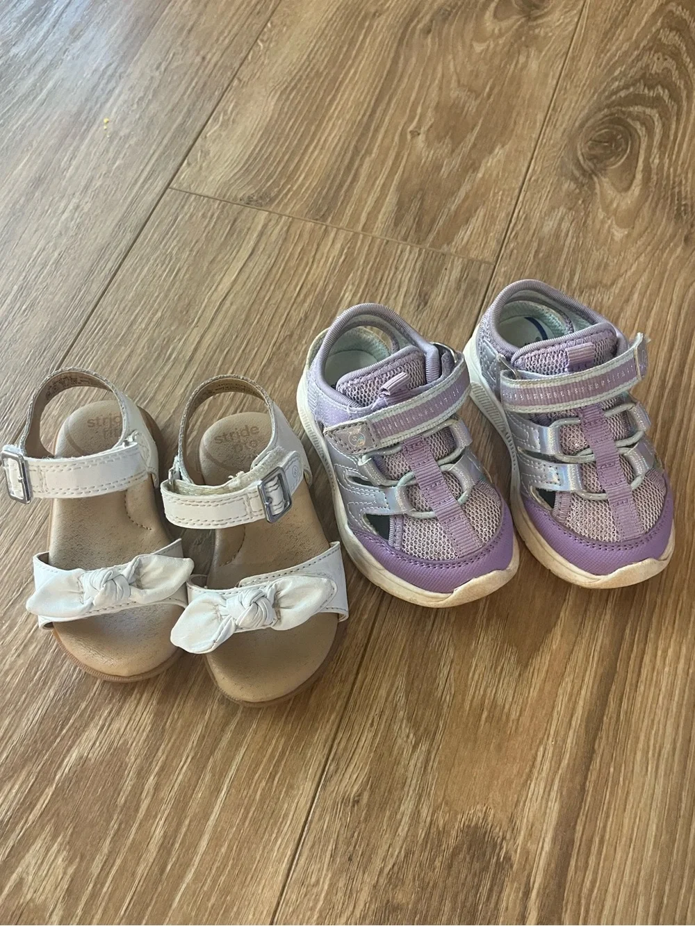 Stride Rite Purple with sparkle Sneakers and White Bow Sandals size 5t